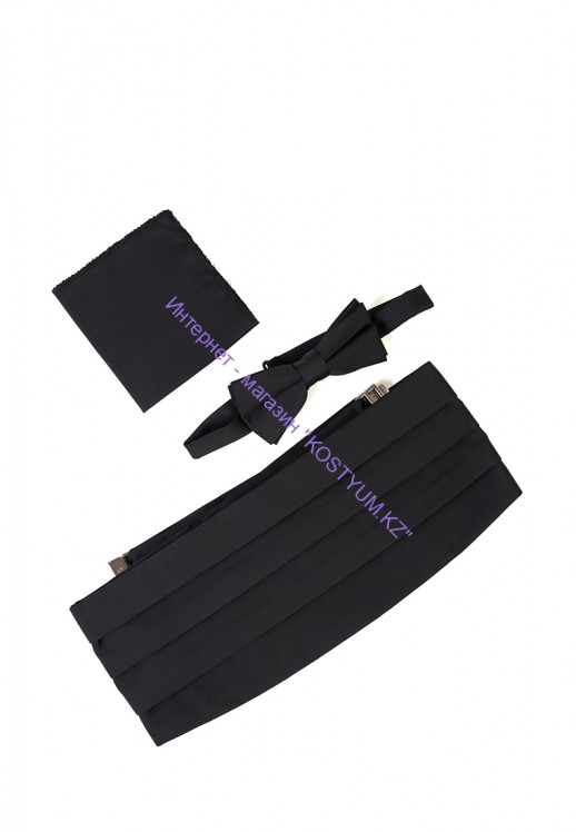 Комплект QUESSTE камербанд с бабочкой и платочком​ ke-01 чёрный