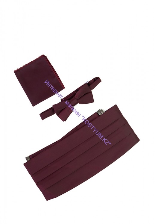 Комплект QUESSTE камербанд с бабочкой и платочком​ ke-04 бордовый