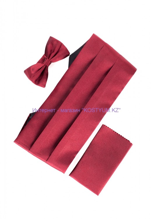 Комплект камербанд с бабочкой и платочком бордовый