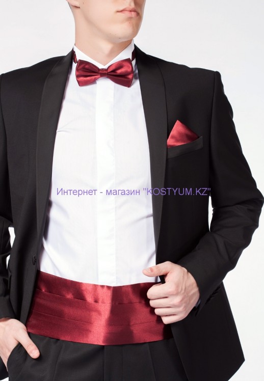 Комплект камербанд с бабочкой и платочком бордовый