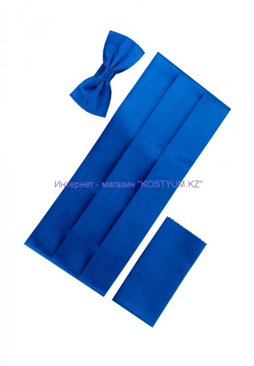 Комплект камербанд с бабочкой и платочком синий