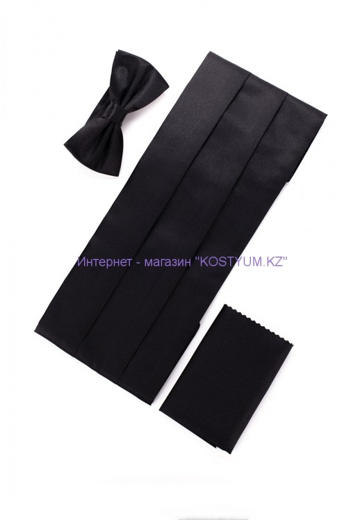 Комплект камербанд с бабочкой и платочком чёрный