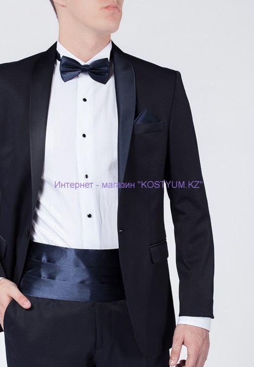 Комплект камербанд с бабочкой и платочком​ тёмно - синий