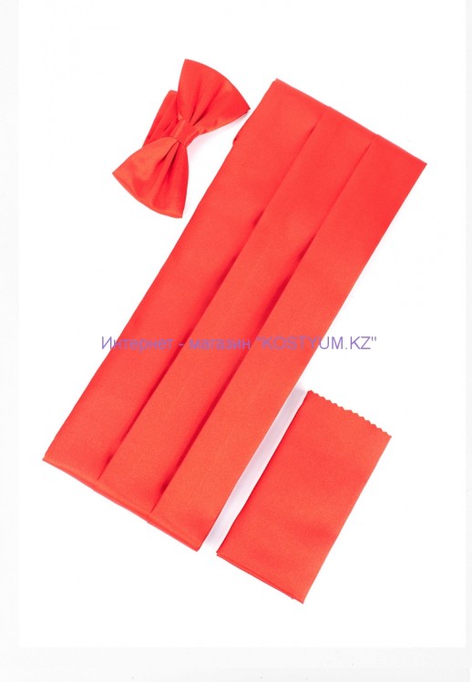 Комплект камербанд с бабочкой и платочком красный