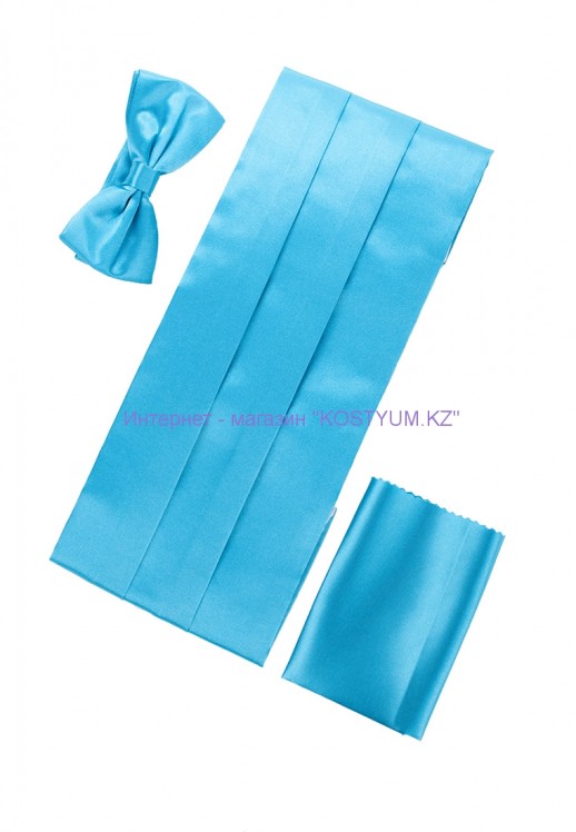 Комплект камербанд с бабочкой и платочком бирюзовый