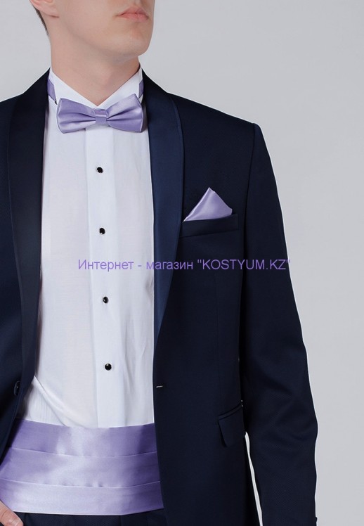 Комплект камербанд с бабочкой и платочком сиреневый